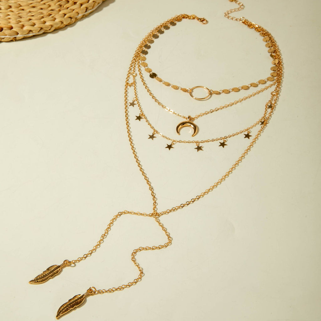 Geometric Star Tassel Chain Necklace Versatile Metal Style Sexy Multi-layer Stacking Y Type Necklace