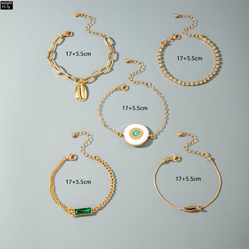 European and American Style Bracelet Bohemian Devil's Eye Bracelet Design Sense Inlaid Diamond Oil Drop Exaggerated Bracelet Set