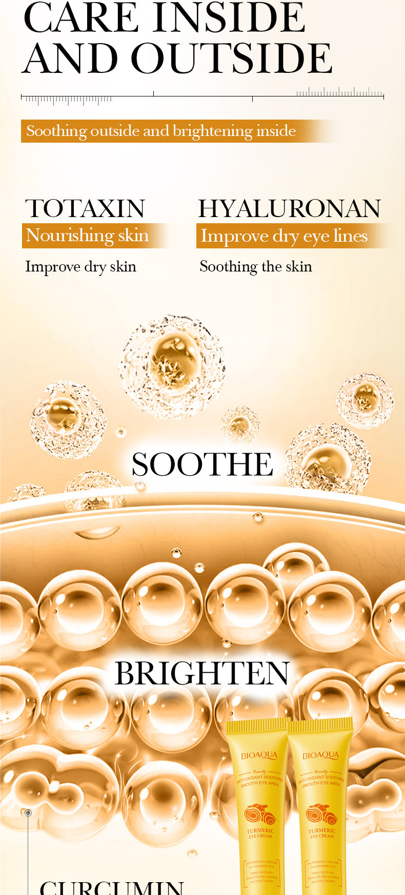 Turmeric Antioxidant Skin Rejuvenation Eye Cream BIOAOUA Brightening, moisturizing and moisturizing eye cream cross-border foreign trade wholesale