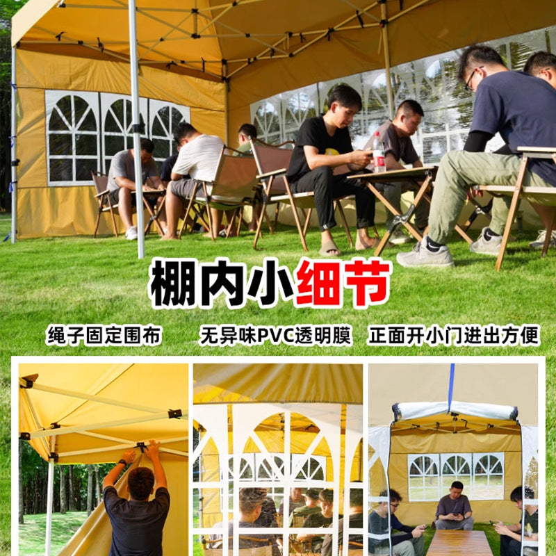 Outdoor Market Stall Four-Corner Tent with Enclosure Windproof and Warm Night Market Foldable Four-Legged Rain Shelter Tent Umbrella