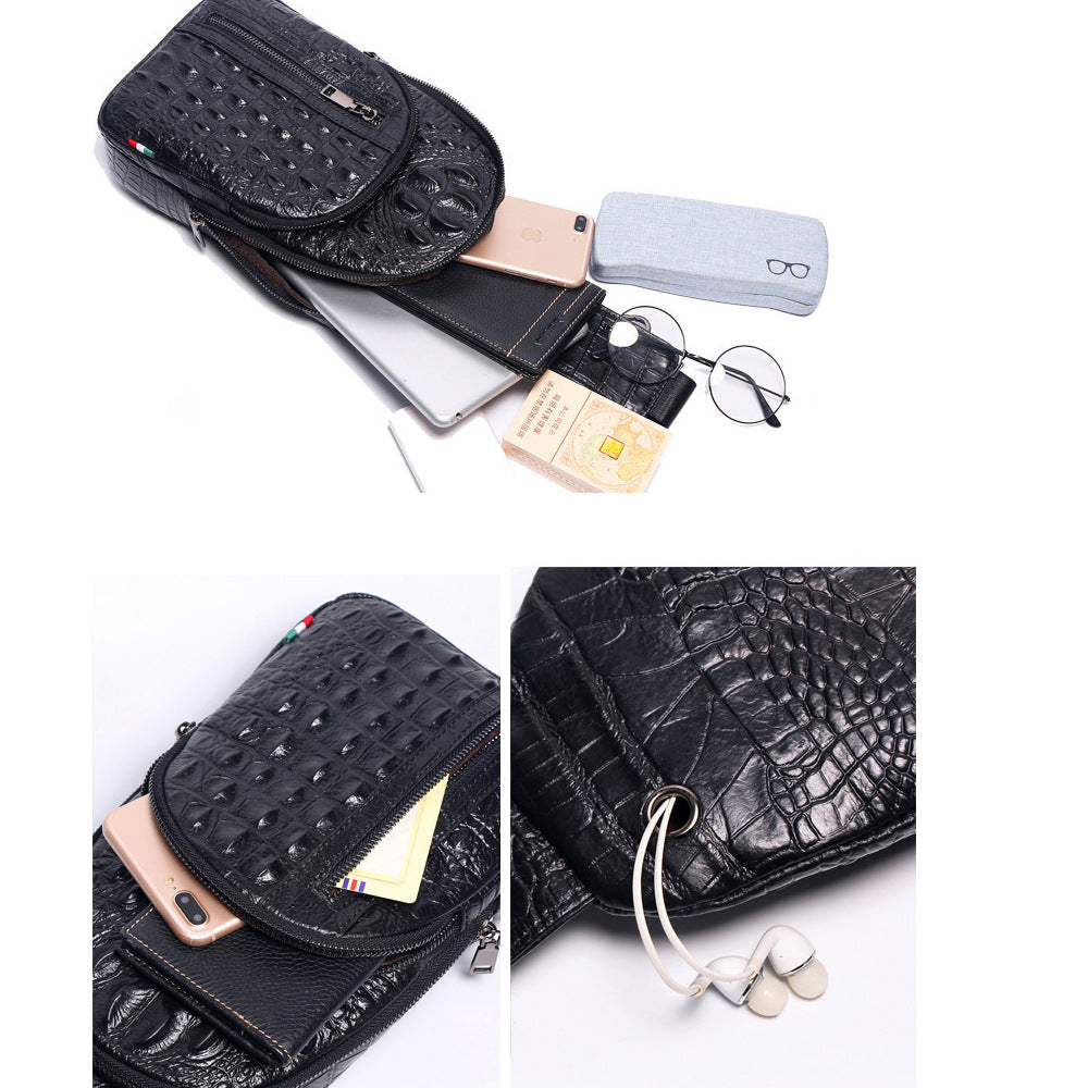 2025New European and American Fashion Crocodile Pattern Top Layer Cowhide Men's Password Lock Genuine Leather Chest Bag High-end Crossbody Bag