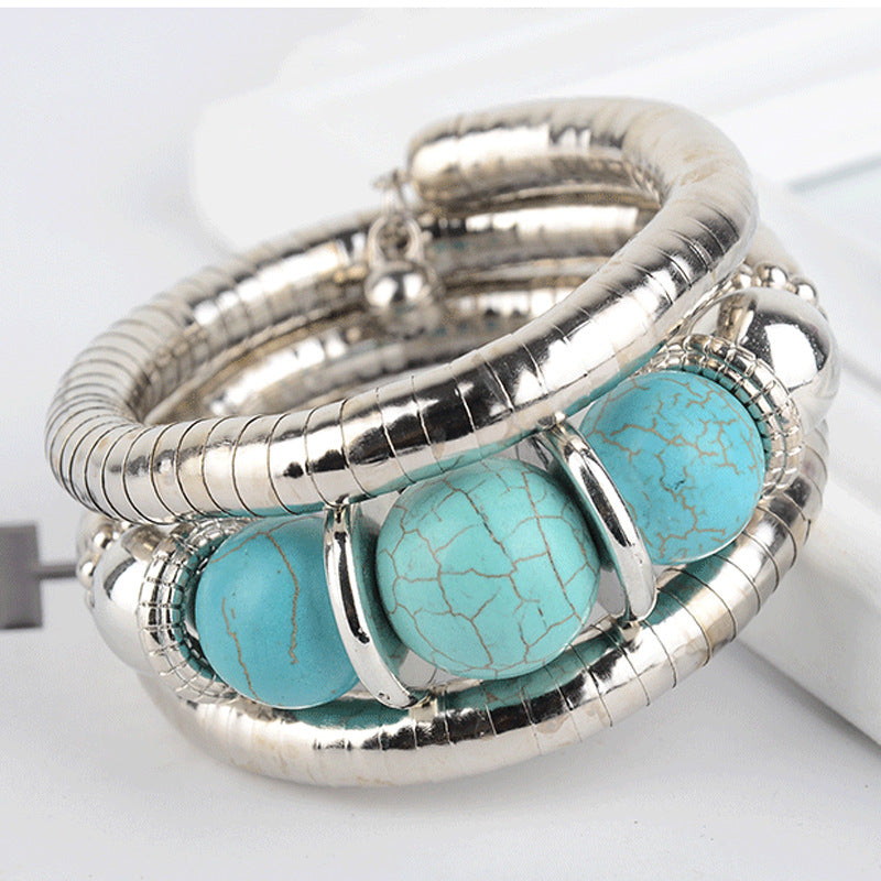 Factory Direct Sale Three-Circle Bracelet European and American Style Exaggerated Personality Spacer Vintage Beaded Bohemian Multi-Layer Bracelet