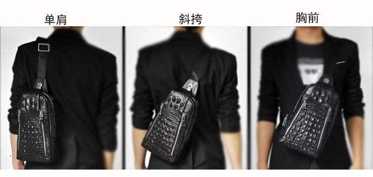 Anti-theft Bag Travel Essential Genuine Leather Chest Bag Men Crocodile Pattern Cowhide Portable Shoulder Crossbody Small Bag