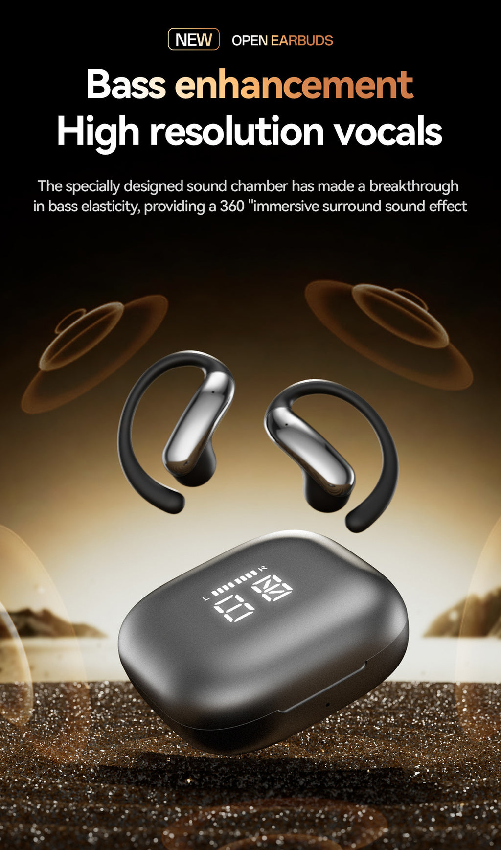 M142Popular OWS Open-type ultra-long battery life high-quality sound over-ear digital display wireless Bluetooth headphones