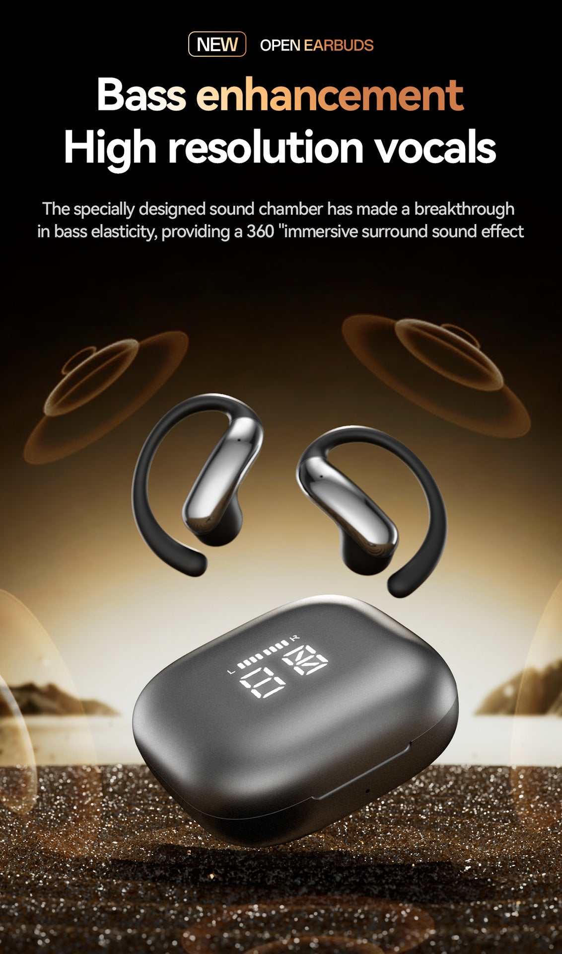 M142Popular OWS Open-type ultra-long battery life high-quality sound over-ear digital display wireless Bluetooth headphones
