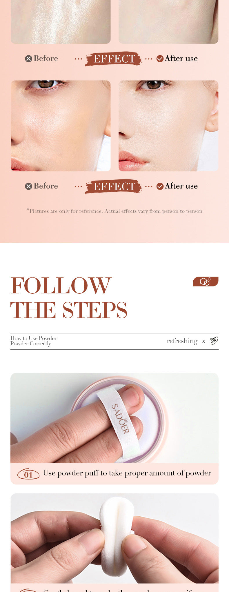 Full English Makeup SADOER Mineral Loose Powder Refreshing Lightweight Setting Concealer Powder  Wholesale