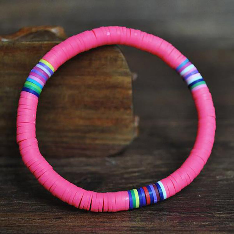 European and American Bohemian Soft Clay Bracelet Beach Party6mm Colorful Bracelet Ladies Elastic Rope Soft Clay Bracelet