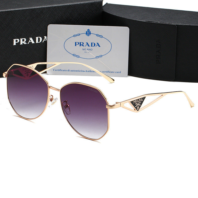 PR Home gold Triangle Logo Glasses Frame Women Irregular Large Frame Natural Trendy Glasses Unisex Sunglasses57Couple