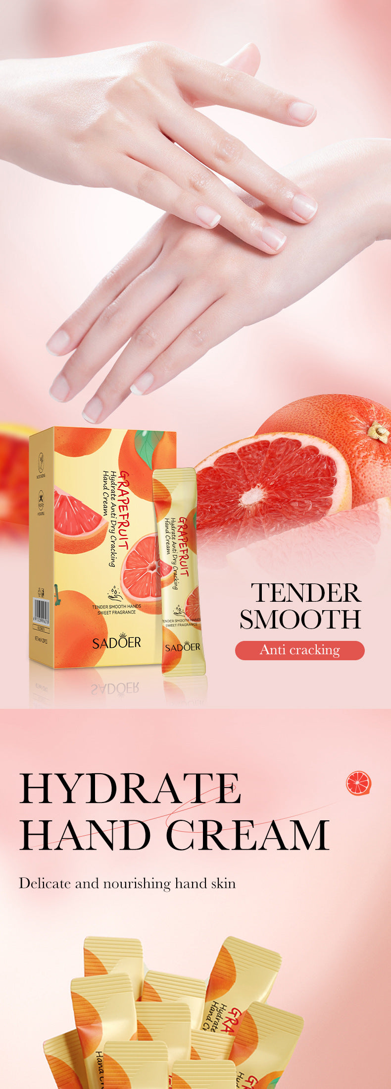 Pure English Hand Cream Box SADOER Avocado Peach Grapefruit Hydrating Hand Cream  Wholesale