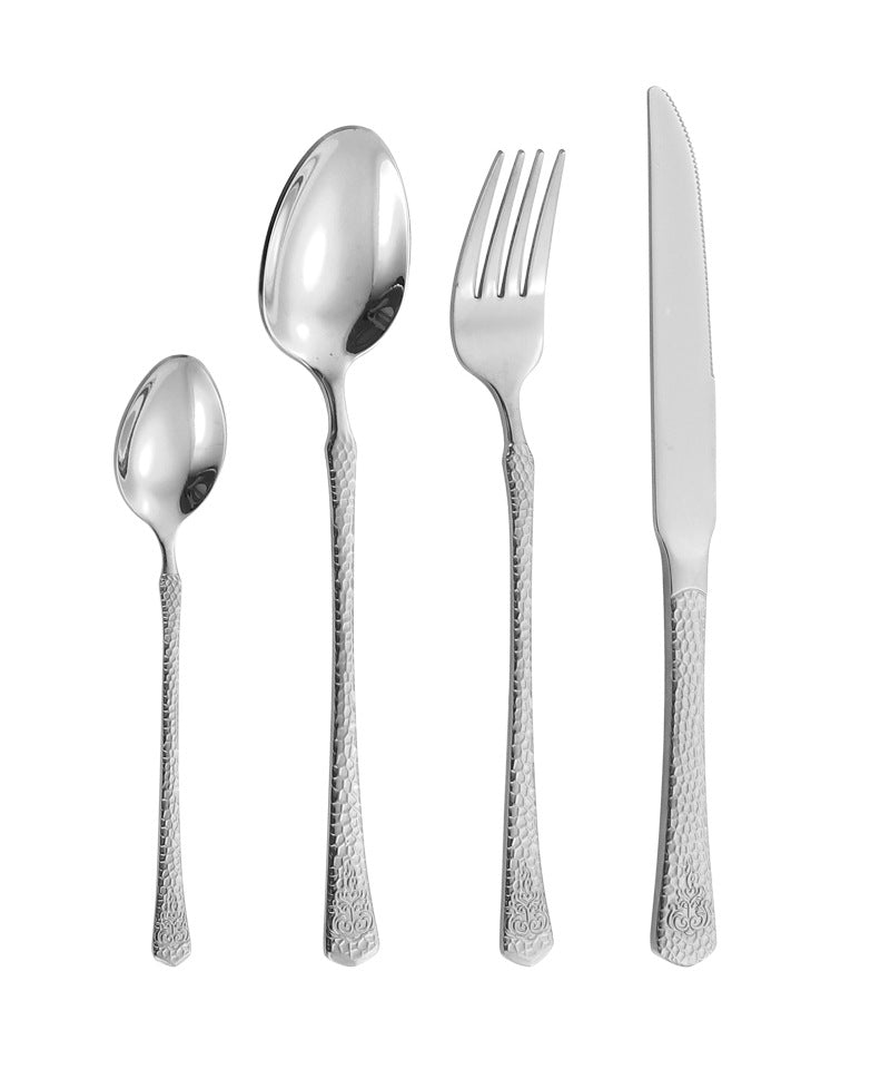 410Stainless Steel Tableware Hotel Restaurant Hammered Knife Fork Spoon24Set of High-End Western Cuisine Embossed Steak Knives and Forks
