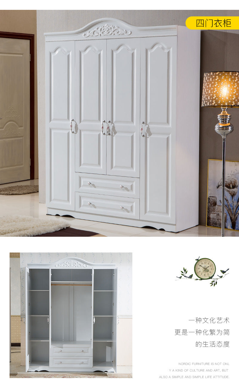 Economical Cabinet Three or Four Doors Bedroom Wardrobe Storage Panel Multi-Functional Assembly European Style Multi-Functional Storage Closet