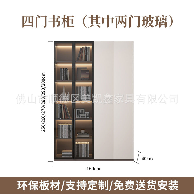 Heightened Solid Wood Bookcase with Glass Doors, Floor-standing Home-use Six-door Bookcase, High-end Storage Cabinet for Home Bedroom and Study Room