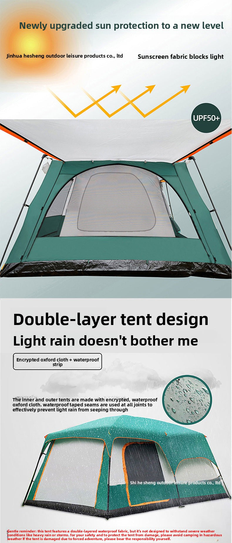 Thickened outdoor tent with two rooms and one living area, sunproof and waterproof3-12Camping Tent