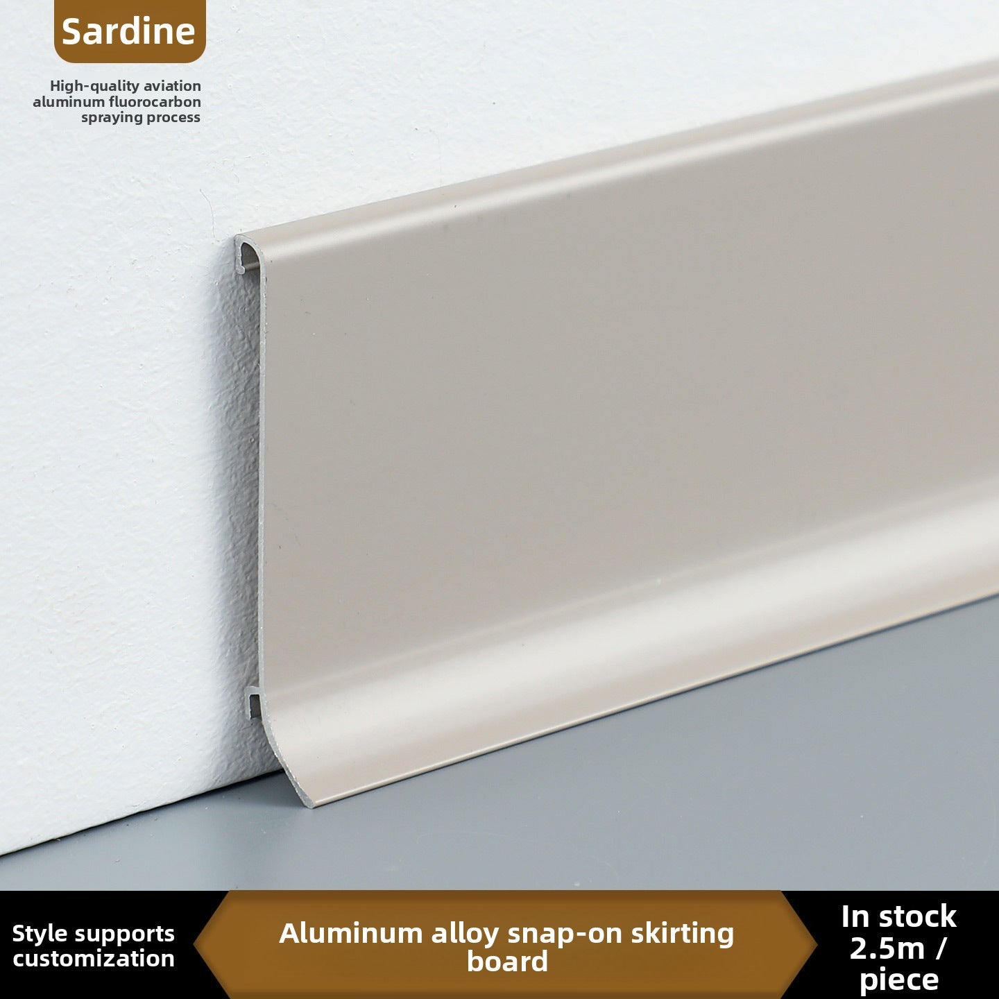 Thickened aluminum alloy skirting board with trendy metal clips for hotels6cm Minimalist Skirting Board