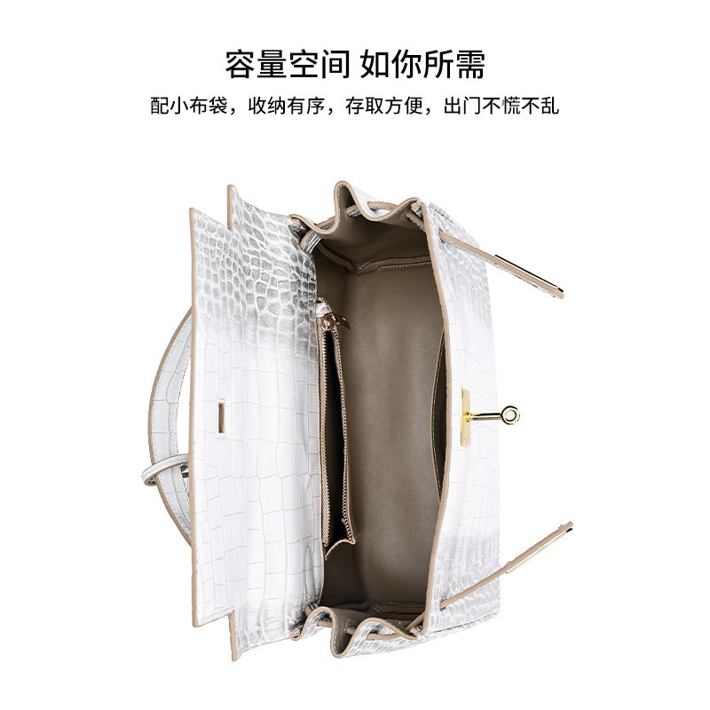 European and American Crocodile Pattern Kelly Bag Large Capacity Light Luxury Fashion Single Shoulder Crossbody Bag Versatile Niche Handbag for Women