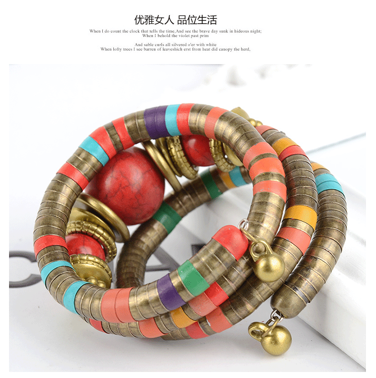 Factory Direct Sale Three-Circle Bracelet European and American Style Exaggerated Personality Spacer Vintage Beaded Bohemian Multi-Layer Bracelet