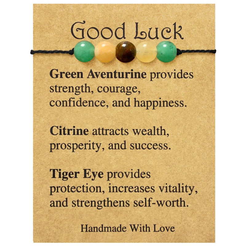 Handmade Knot Braided Bracelet Stone Beaded Tiger Eye Map Stone Couple Gift Stretchable Braided Bracelet