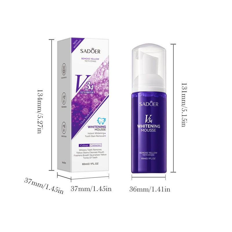 V34Whitening Foam Toothpaste SADOER Clean Teeth Clean Mousse Cross-Border Foreign Trade Wholesale