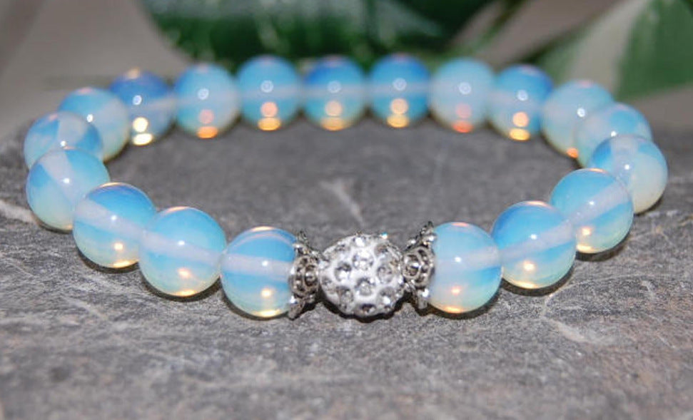 Blue Tiger Eye Stone Bracelet Single Circle Natural Stone Beaded Bracelet Volcanic Stone White Pine Chicken Wing Wood Long Bracelet