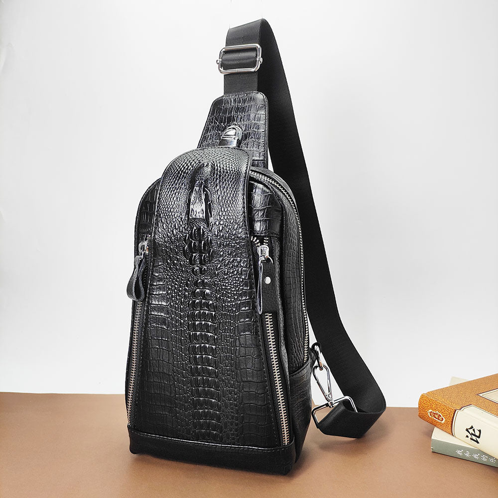 Genuine Leather Men's Chest Bag with Combination Lock, Single Shoulder Crossbody Bag, Top Layer Cowhide Texture, Sports Small Backpack, Crossbody