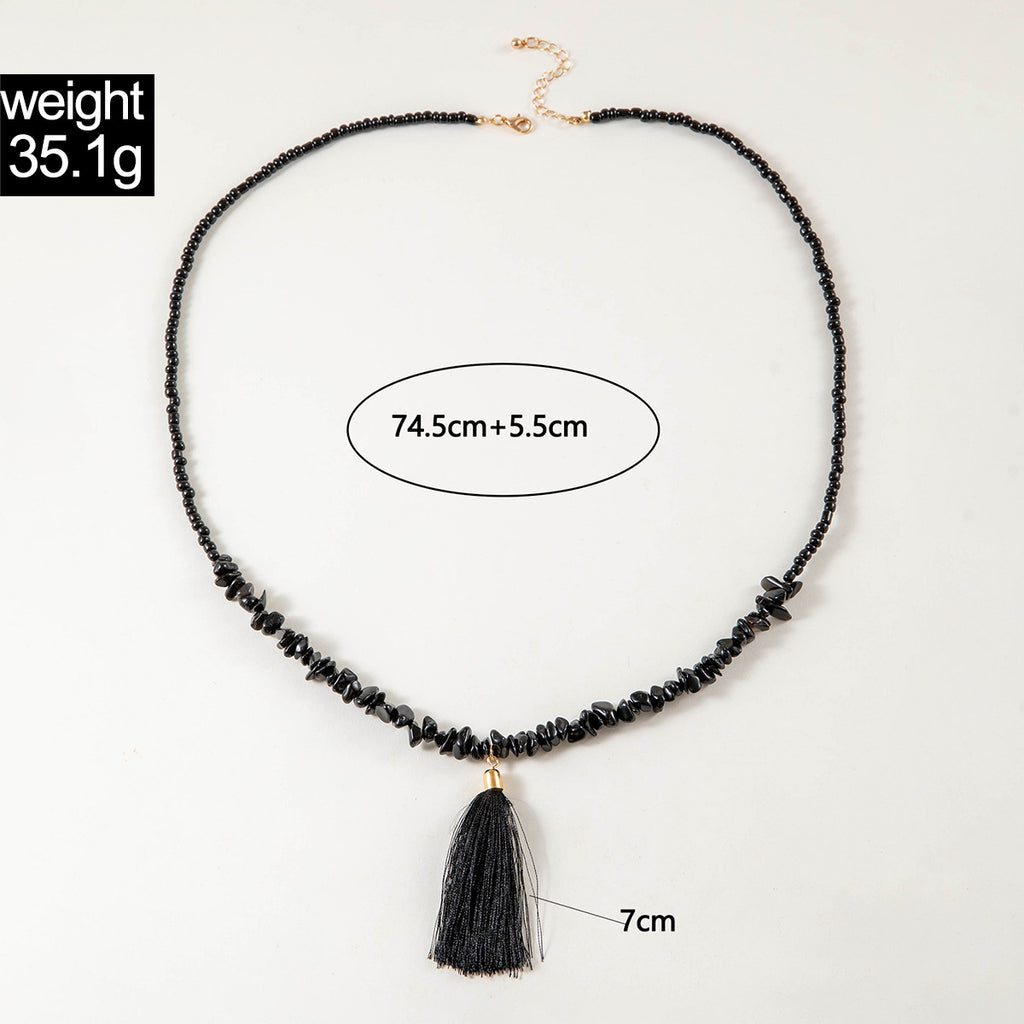 Simple Colorful Beaded Tassel y Chain Necklace Elegant Versatile Diamond-Studded Sweater Chain Jewelry