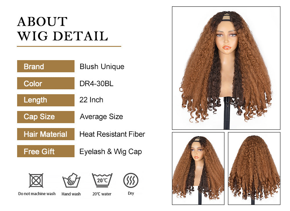 Africa YAKI Straight Hair with Curly Ends Synthetic Wig V High-Temperature Fiber Wig with Hollow Top