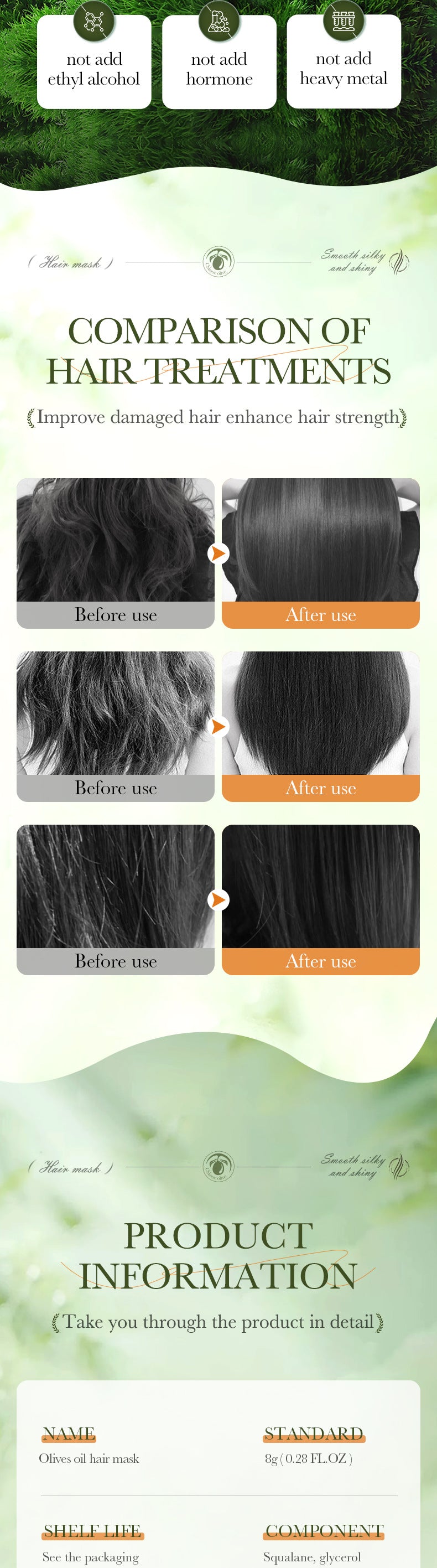 Olive Oil Hair Mask SADOER Repair and Improve Frizz Portable Sheet Hair Mask Cross-Border Wholesale