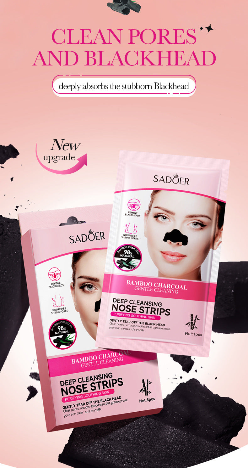 Full English Bamboo Charcoal Women's Nose Strips SADOER Deep Cleansing Blackhead Removal Nose Strips  Wholesale
