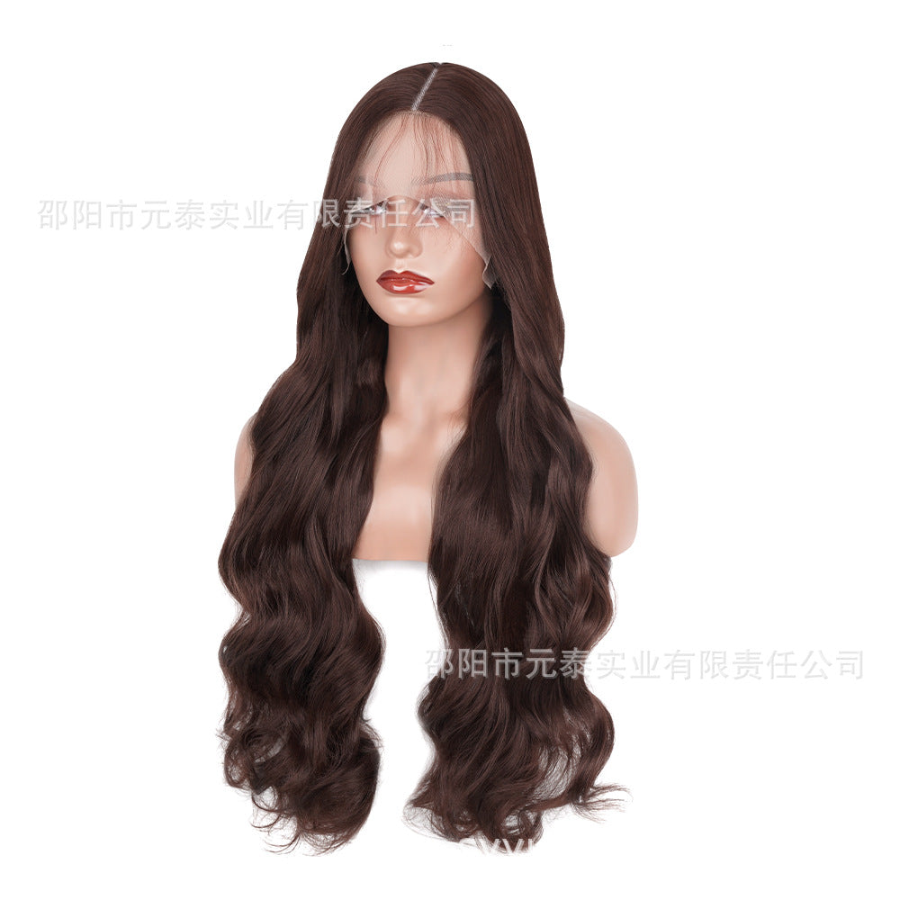 Cross-Border European and American Style Wig Middle Part Black Big Wave Long Curly Hair Synthetic High-Temperature Fiber Manufacturer European and American Style Long Curly Hair