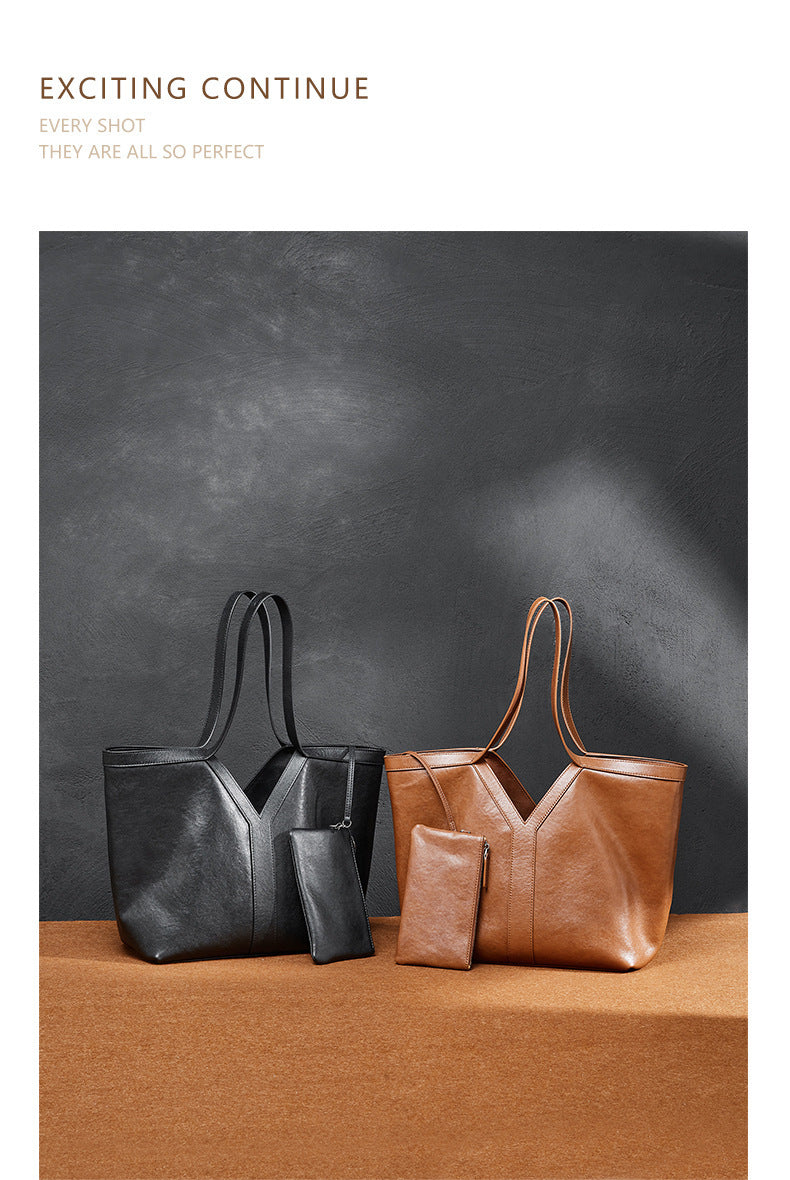 Minimalist Korean Style Tote Bag Shoulder Bag Versatile Large Capacity Women's Bag Underarm Bag Light Luxury Fashion Handbag Cowhide