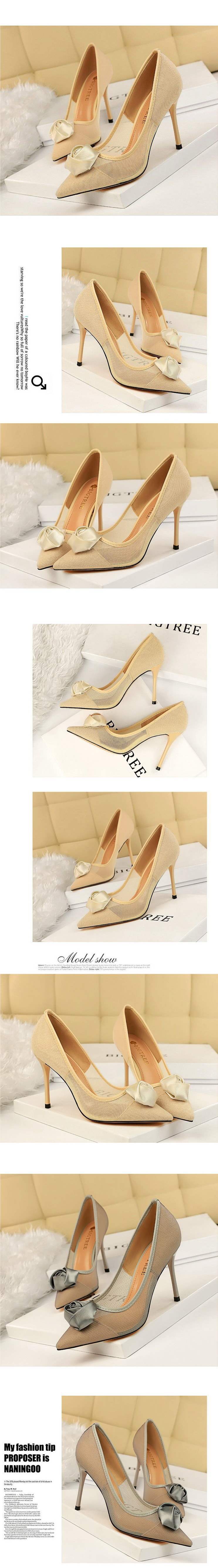New Black Mesh High Heels Transparent Pure Desire Sexy Women Thin Heels Niche Hollow Pointed Flower Girl