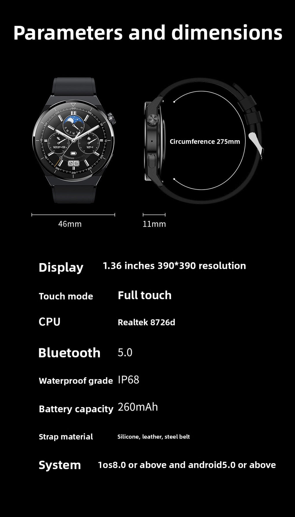New HK46Smart Watch HD AMOLED Multiple Screen Dial Switching NFC Offline Alipay Factory