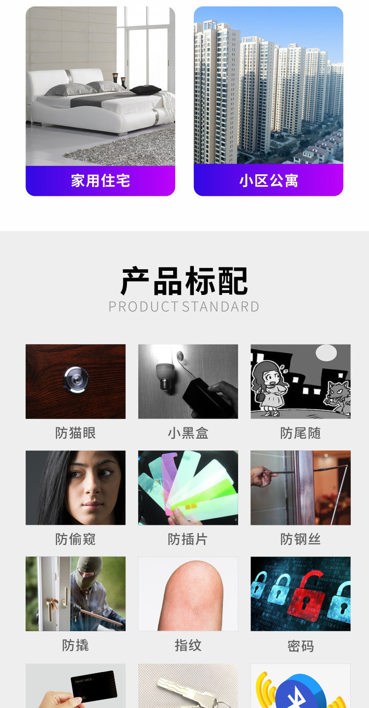 Weishi Smart Door Lock Anti-Theft Door Home Company Password Lock Fingerprint Recognition Swipe Card Key Electronic Lock Carbon Black