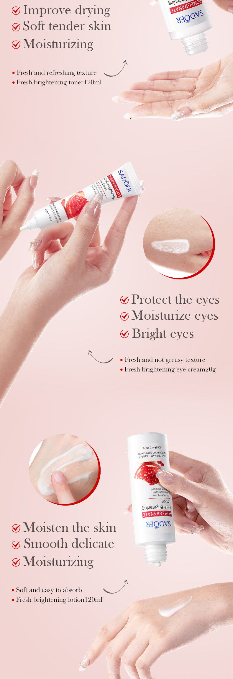 Red Pomegranate Skincare Set SADOER Hydrating Moisturizing Cleansing Six-Piece Set Cross-Border Wholesale