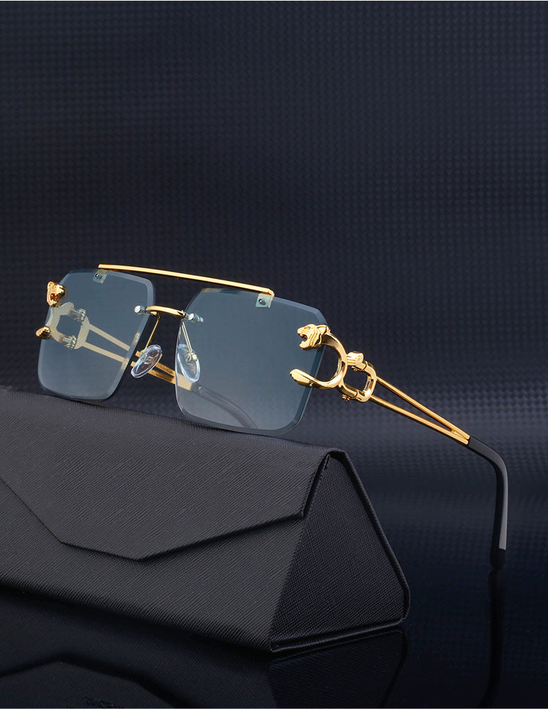 European and American Retro Double Bridge Sunglasses for Men Fashion Leopard Rimless Cut Edge Sunglasses for Women Wholesale shades