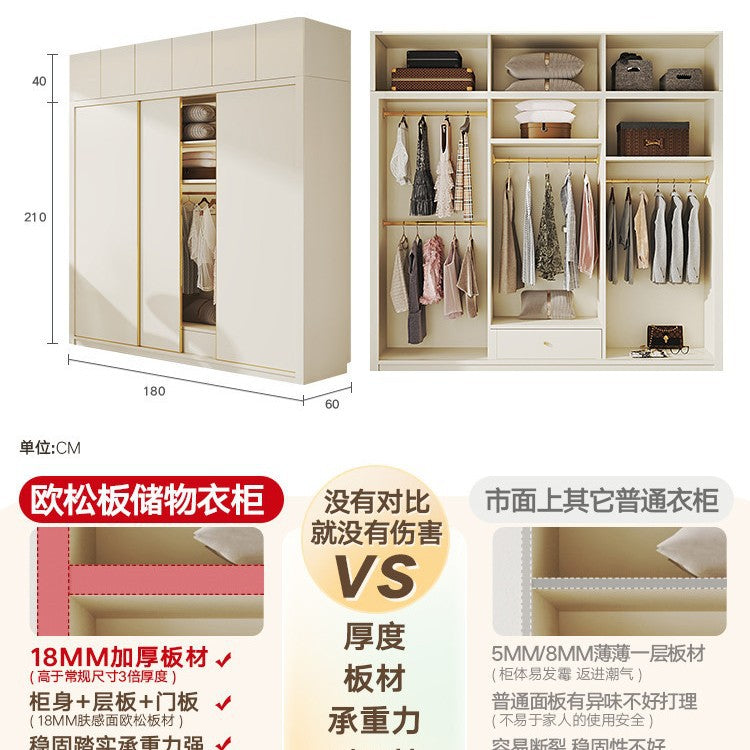 Modern Minimalist Sliding Door Wardrobe Corner Desk Integrated Combination Elevated Cabinet Top Master Bedroom Home Bedroom Wardrobe