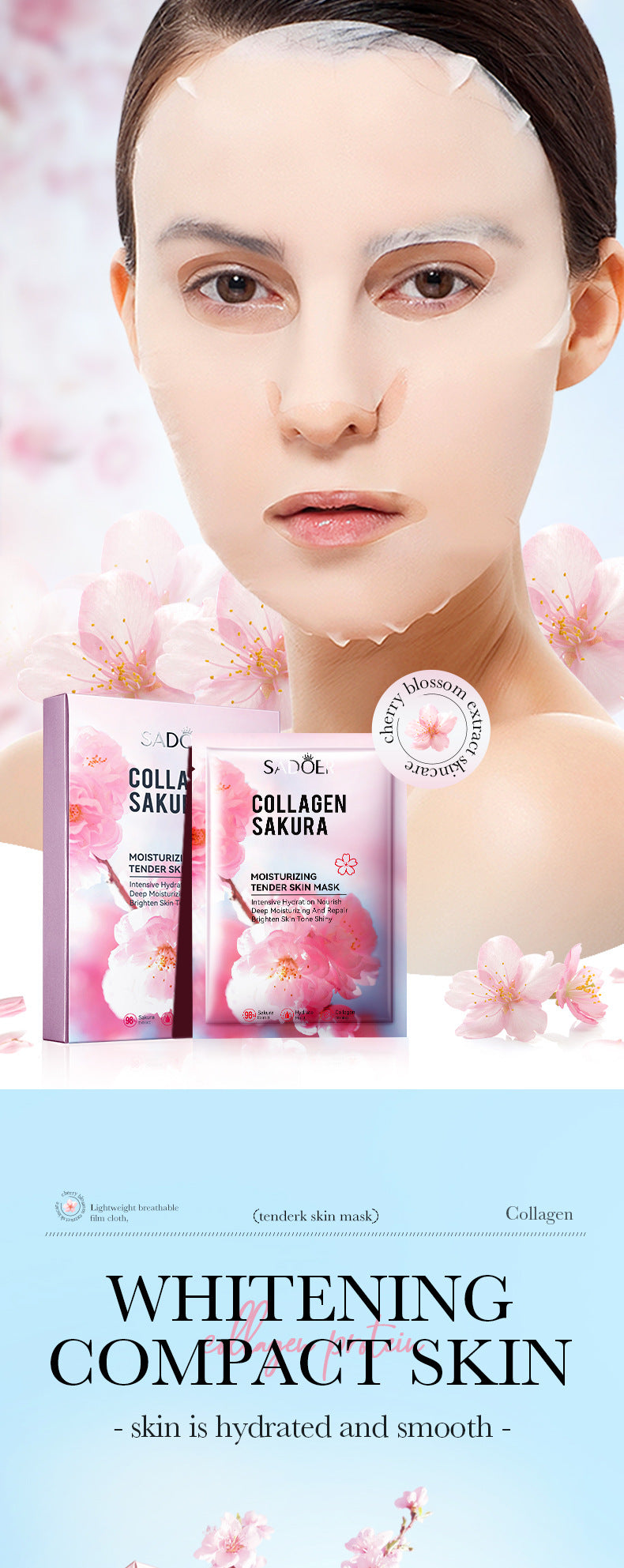 Sakura Mask Box SADOER Collagen Moisturizing Rejuvenating Hydrating Mask Cross-Border Wholesale
