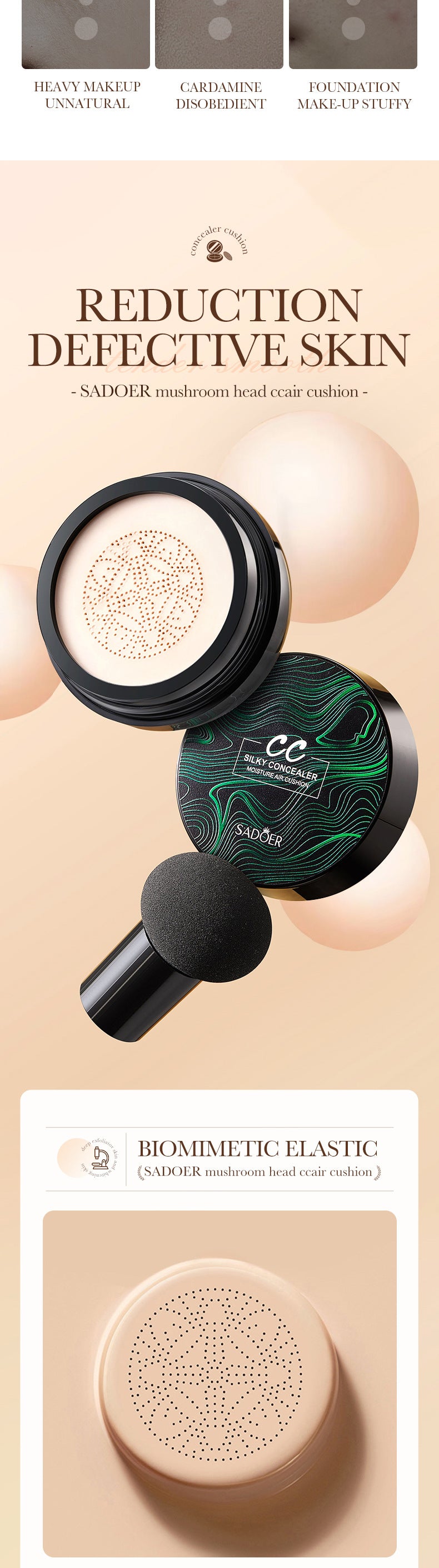 Makeup CC Mushroom Air Cushion Ivory White Brightening Concealer Correcting Face Foundation Export Manufacturer Wholesale