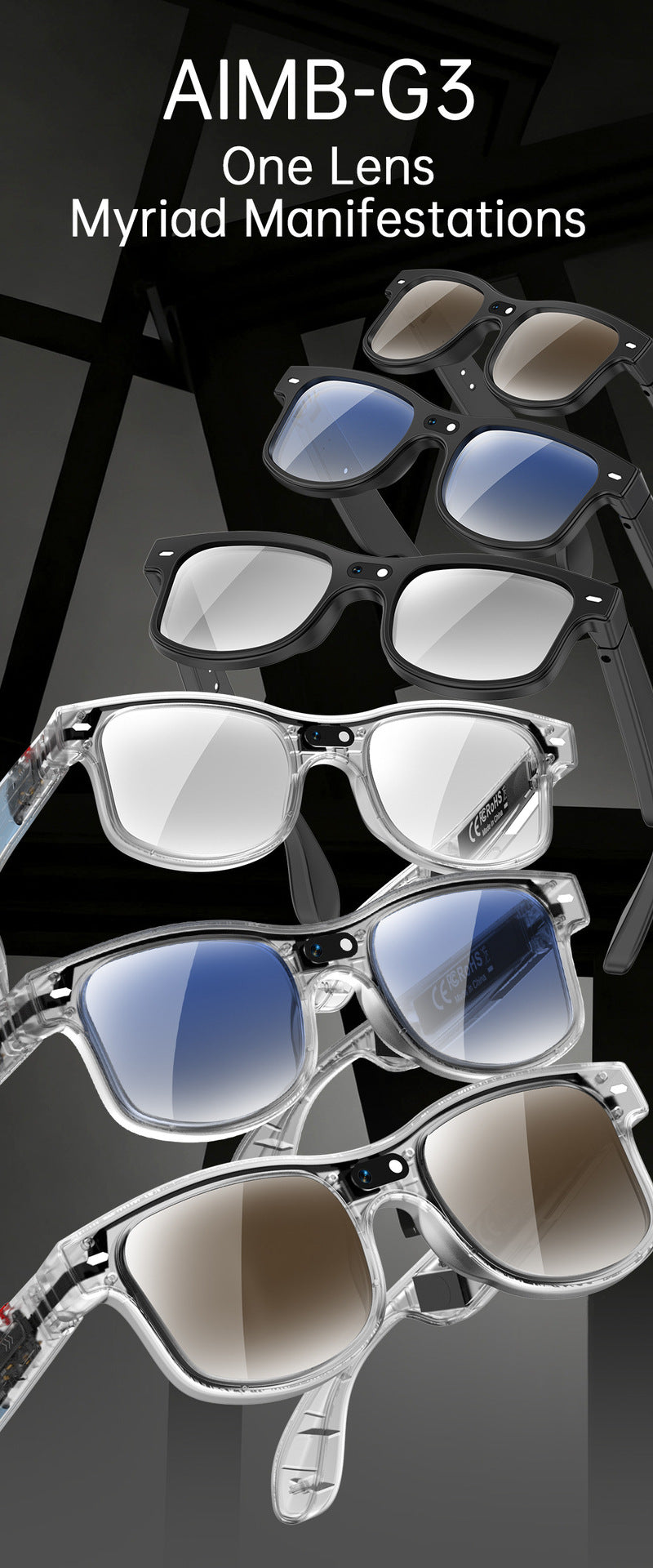 AIMB-G3Smart Glasses800100 Megapixel Camera Ai Simultaneous Translation Recognition1200P Video Recording Audio Recording