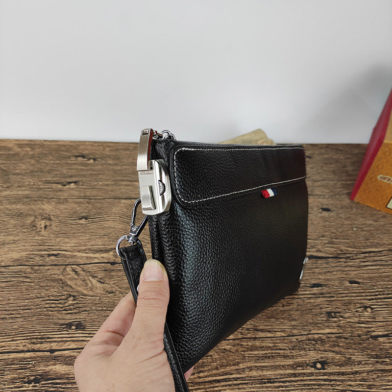 Genuine Leather Clutch Bag with Password Lock, Business Handbag, Casual Large Capacity Pure Top Layer Cowhide Men's Clutch