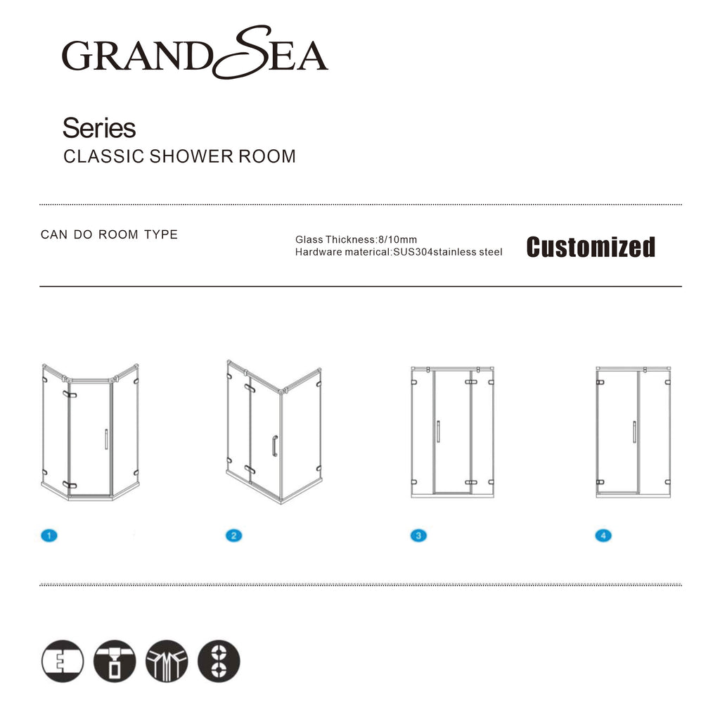 Luxury Design Interior Hotel square Shower Glass Aluminum Door