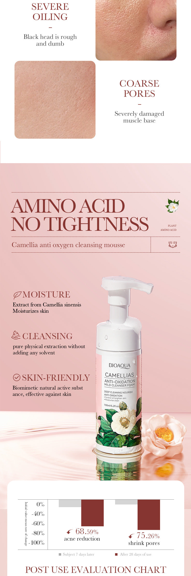 Camellia Cleansing Mousse BIOAOUA Deep Cleansing Facial Cleanser Cross-Border Wholesale