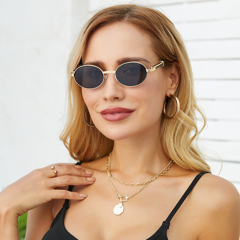 Vintage Small Frame Glasses for Women Imitation Wood Grain Oval Frame Sunglasses for Men Trendy Anti-Glare Sunglasses sunglasses