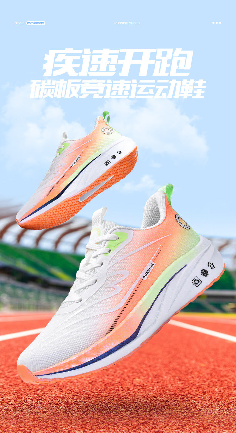 Spring New Ultra-Light Carbon Plate Sports Shoes Large Size Shock Absorption Breathable Running Shoes Racing Sports Soft Sole Men's Shoes