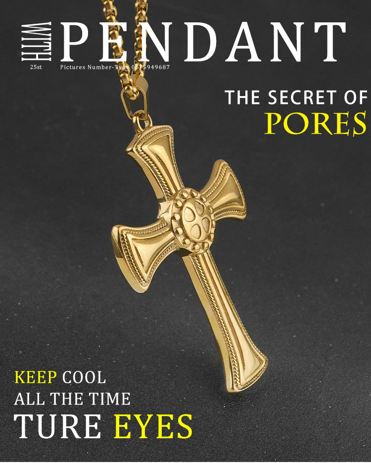 Source Simple Cross Electroplated gold Stainless Steel Men's Pendant Titanium Steel Necklace Accessories Factory Wholesale