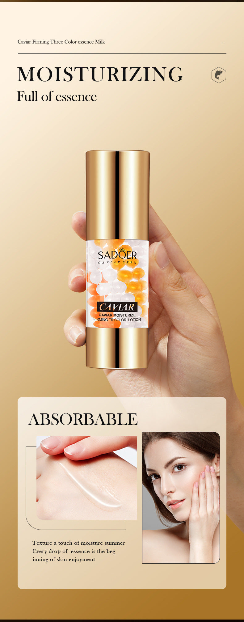 Caviar Essence Milk30mlSADOER Moisturizing and hydrating three-color lotion cross-border foreign trade wholesale