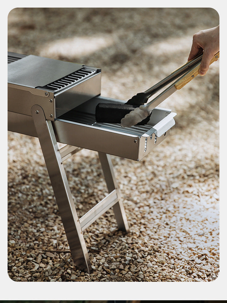 Barbecue Grill Thickened Stainless Steel Home Outdoor Portable Folding Grill Charcoal Drawer Type Barbecue Stove