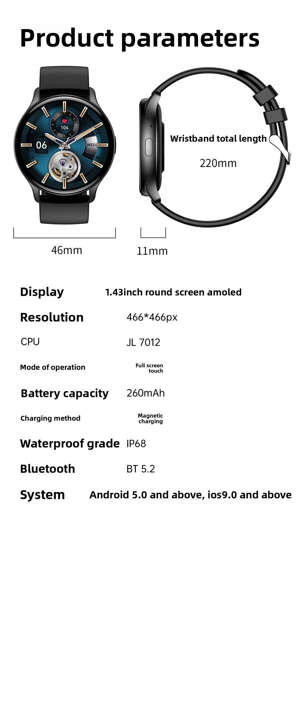 HK89Watch Bluetooth Message Call Heart Rate Monitoring Exercise Blood Oxygen AMOLED Multi-Dial Switching Smart