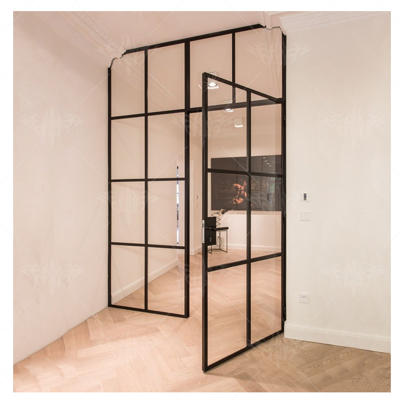 French Modern Apartment Metal Framed Tempered Glass Interior Double Door Entrance Glass Door