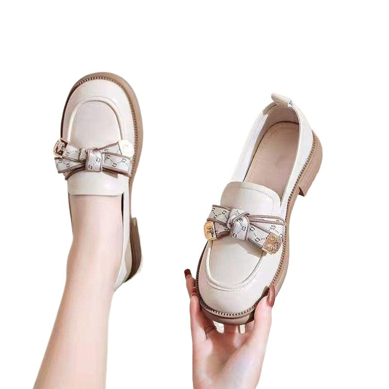 Guirenfang Bowknot British Style Loafers for Women2025New Four Seasons Slip-On Fashion Women's Single Shoes Small Leather Shoes